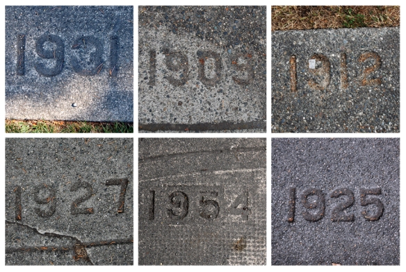 Composite of date stamped sidewalks in Vancouver. Photo: C. Hagemoen